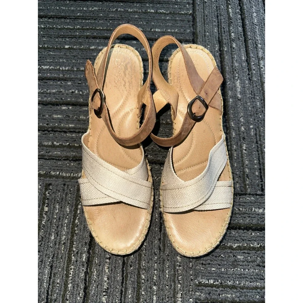 WOMENS BORN F64002 PAYETTE Wedge Sandals Size 10Natural Leather Espadrille w2116
